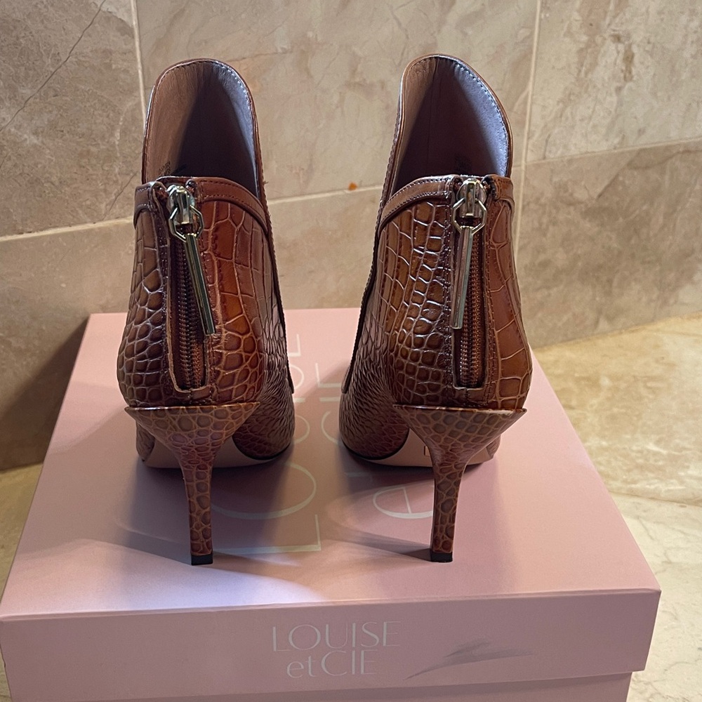 Louise et Cie Brown Croc-Embossed Heeled Boots - Picture 3 of 4